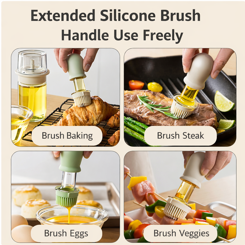 KUBOZN® 2-in-1 Glass Oil Bottle with Integrated Brush — The Precision Squeeze-to-Baste Solution for Fresh-Separated, Mess-Free Cooking