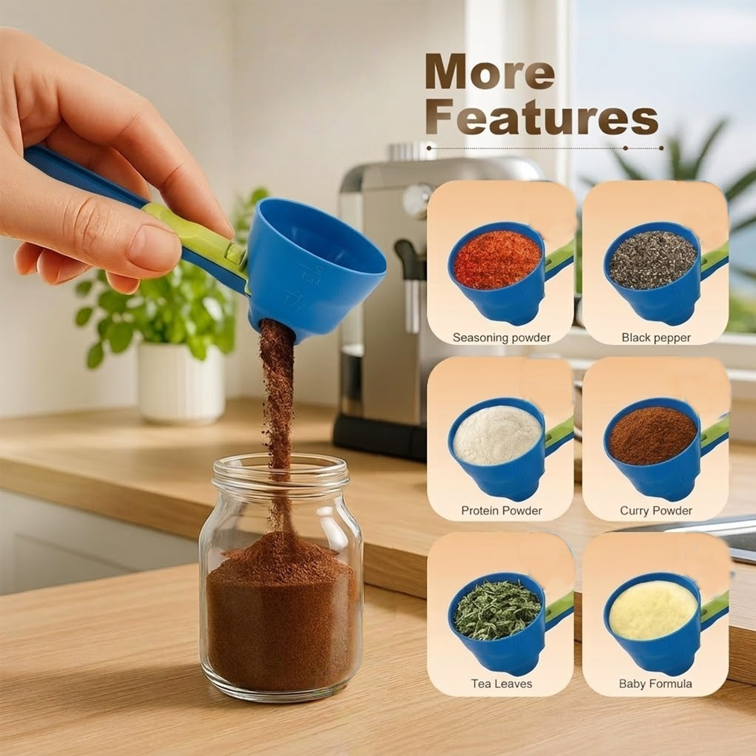 KUBOZN® 2-in-1 Spill-Proof Scoop & Funnel — For Coffee, Protein & Baking