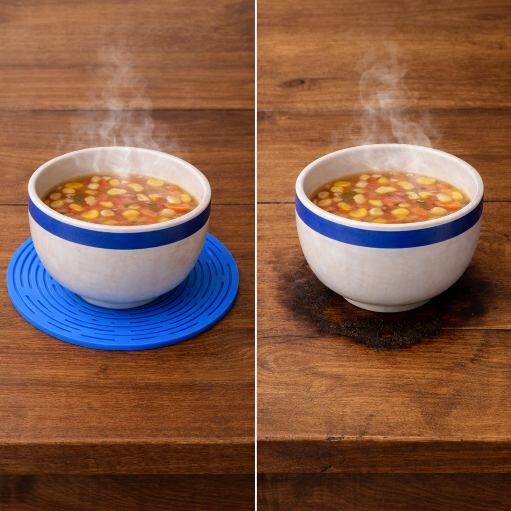 KUBOZN® 2-in-1 Zero-Void™ Silicone Mesh Bag & Heat-Resistant Trivet Mat for Hot Bowls