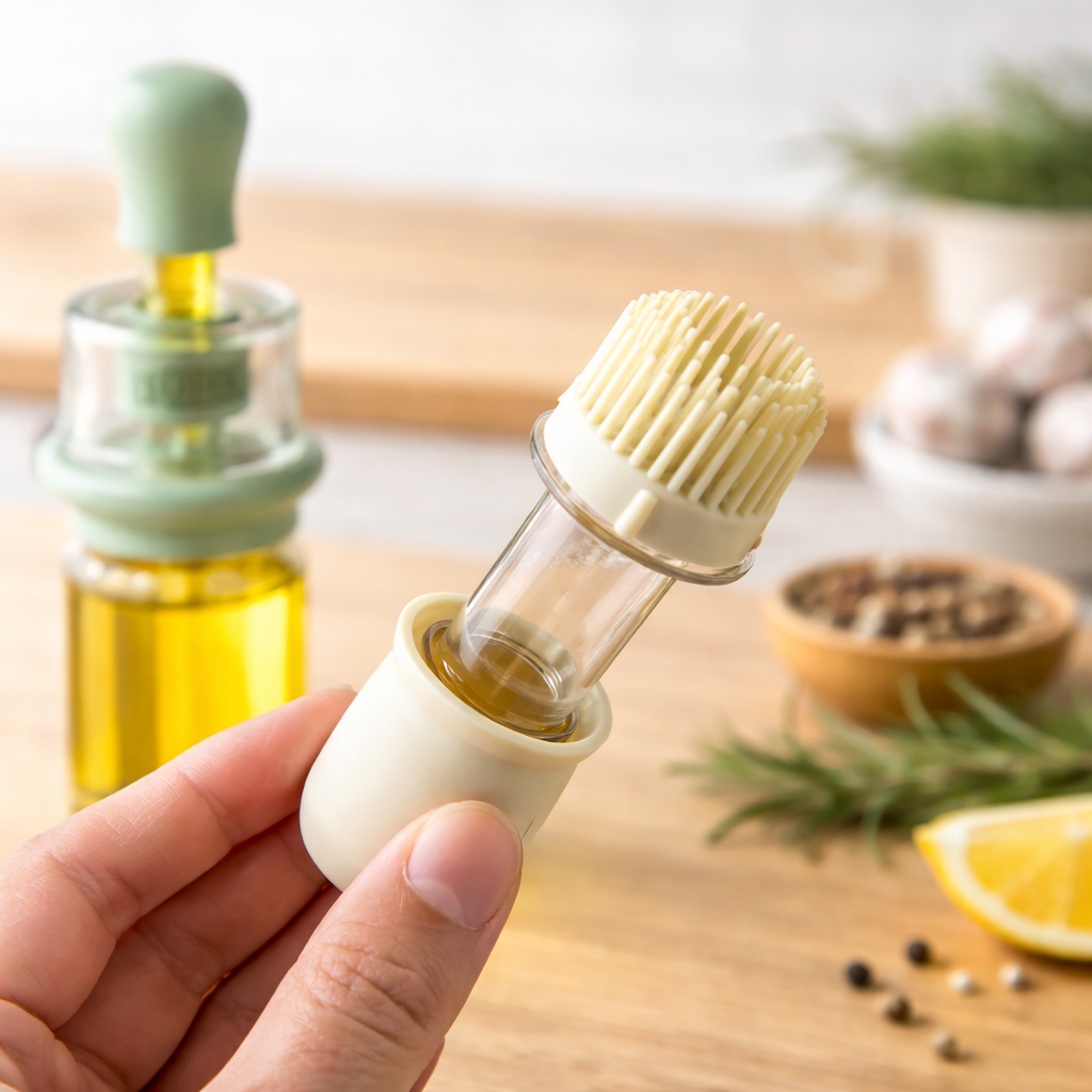 KUBOZN® 2-in-1 Glass Oil Bottle with Integrated Brush — The Precision Squeeze-to-Baste Solution for Fresh-Separated, Mess-Free Cooking