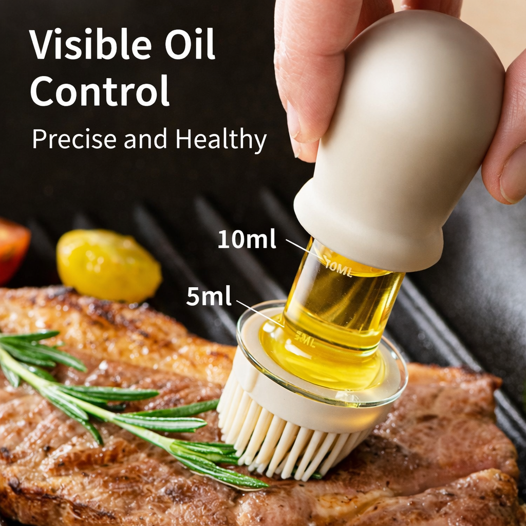 KUBOZN® 2-in-1 Glass Oil Bottle with Integrated Brush — The Precision Squeeze-to-Baste Solution for Fresh-Separated, Mess-Free Cooking